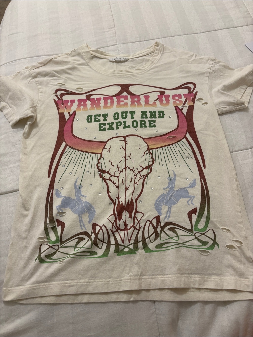 Ivory Graphic Tee with Multicolor Rodeo Print